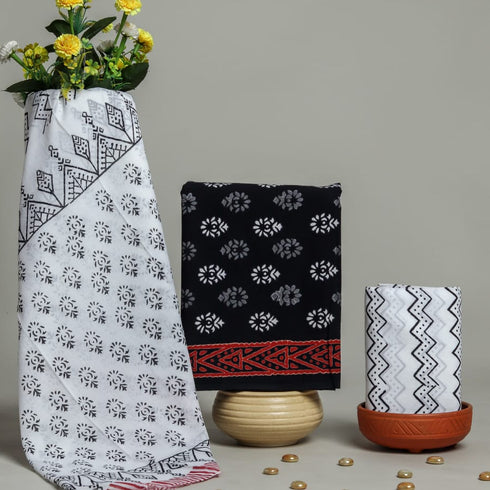 Elegant Hand Block Print Cotton Suit Set with Mulmul Dupatta (PRMUL18)